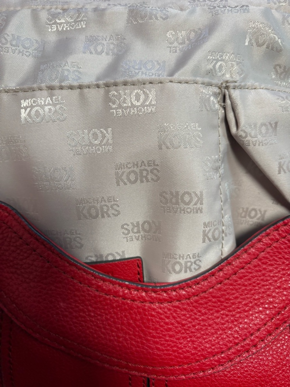 Michael Kors vibrant red Pebbled Leather Shoulder Bag with Gold Accents - Picture 13 of 14